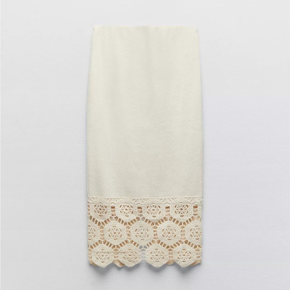 Zara Cream Midi Skirt with Lace Detail
